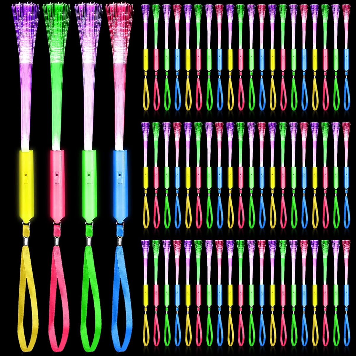 Junkin 200pcs LED Fiber Optic Wands Bulk Glow in the Dark Wands Colorful Light Up Wands Flashing Sticks for Party Favors Birthday Wedding
