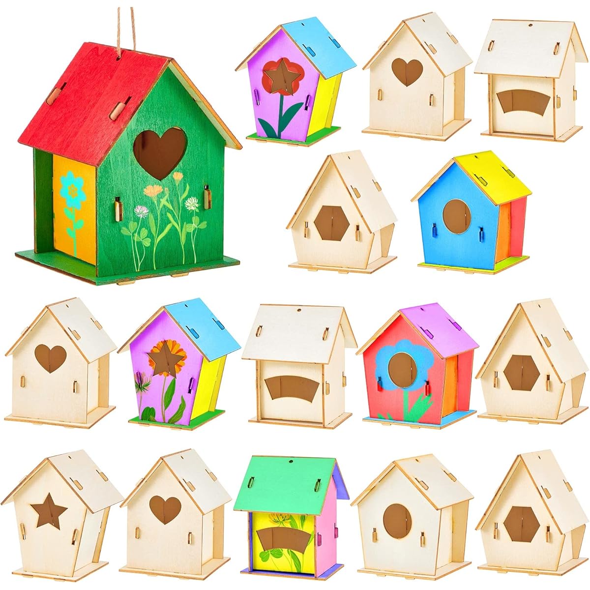 Juexica 30 Pieces Wooden Birdhouses, Unfinished Wooden Birdhouses, Arts & Crafts Kit, Wooden Birdhouses for Painting, DIY Crafts for Kids
