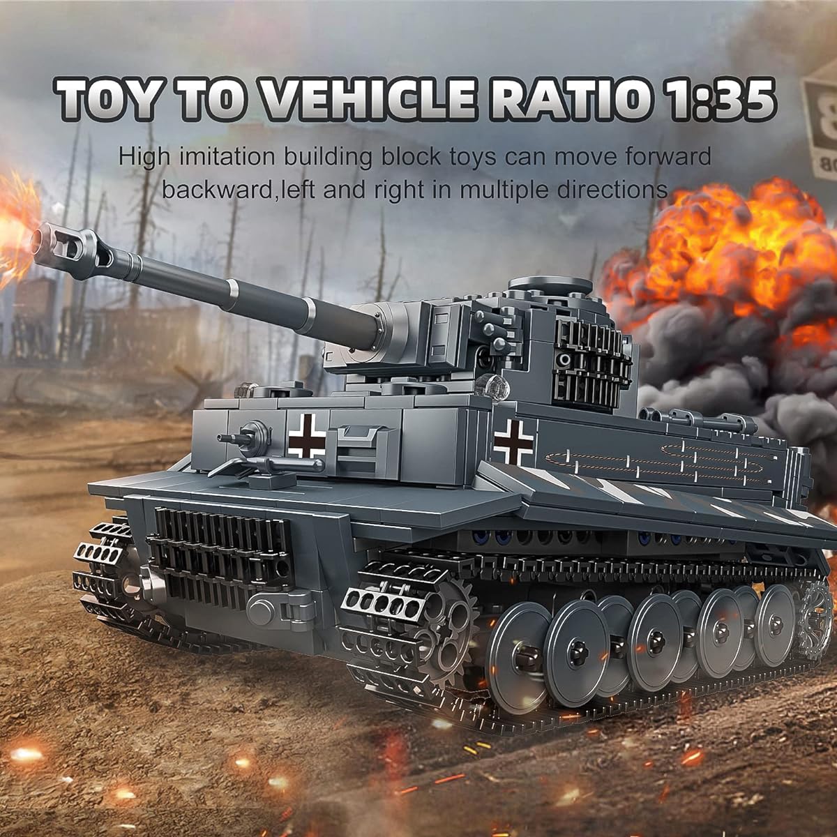 Mould King 20014 Tiger Tank Building Blocks Toy MOC Technology Tiger Tank Military Vehicle Model Building Blocks Toy with Remote Control