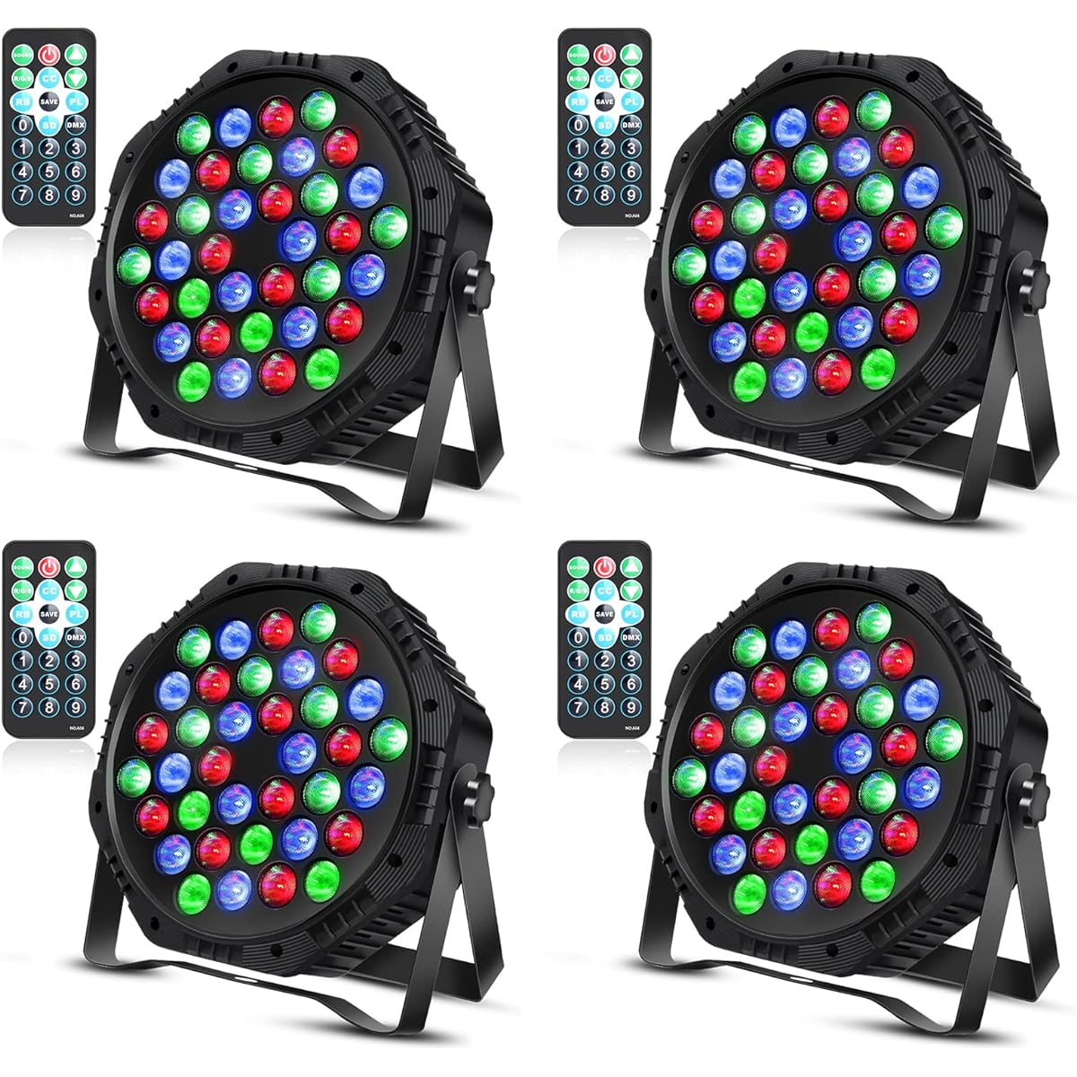 36 LED Par Can Light RGB Stage Light 9 Modes DJ Light Stage Lighting Uplight Sound Activated Remote Control & DMX Control Uplight for Event/Wedding Party (4 Pack)