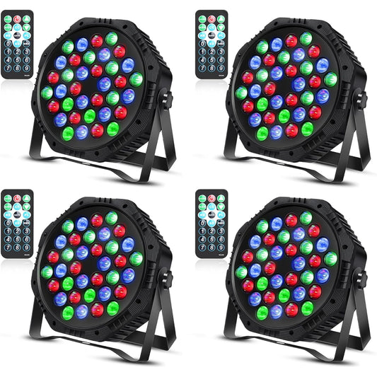 36 LED Par Can Light RGB Stage Light 9 Modes DJ Light Stage Lighting Uplight Sound Activated Remote Control & DMX Control Uplight for Event/Wedding Party (4 Pack)