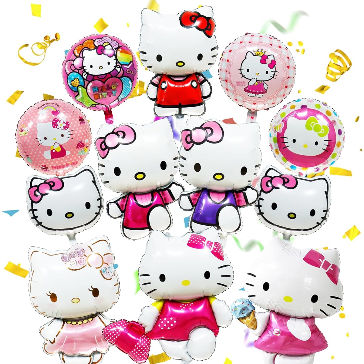 Kitty Birthday Decorations Cartoon Cute Cat Party Supplies Kitty Shaped Pattern Balloons Round Film Balloons Cartoon Theme Party Decorations Girls Birthday Decorations Favors Foil Balloon Set
