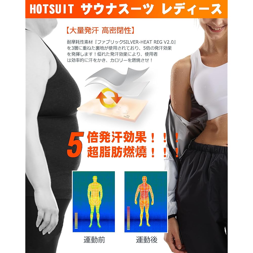 [HOTSUIT] Women's sauna suit, stylish, diet, sweating effect! Large size, windproof, waterproof, washable, heavy sweating, weight loss wear, daily training wear, running wear, gym