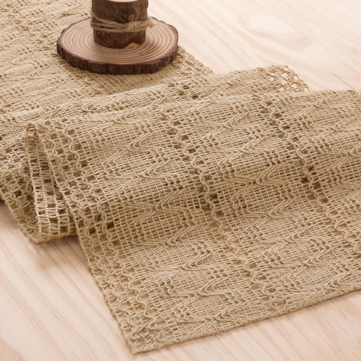 MLMW Boho Table Runner 60 Inch Rustic Linen Macrame Table Runner Khaki Woven Table Runner for Bohemian Home Dining Bedroom Table Decoration