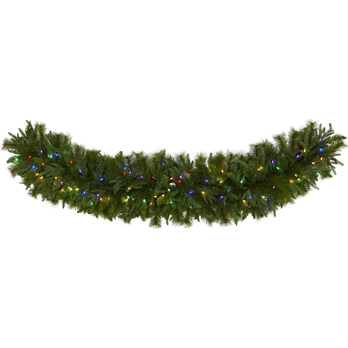 Nearly Natural 6' x 18" Christmas Pine Extra Wide Artificial Garland with 100 Multi-Colored LED Lights, Green