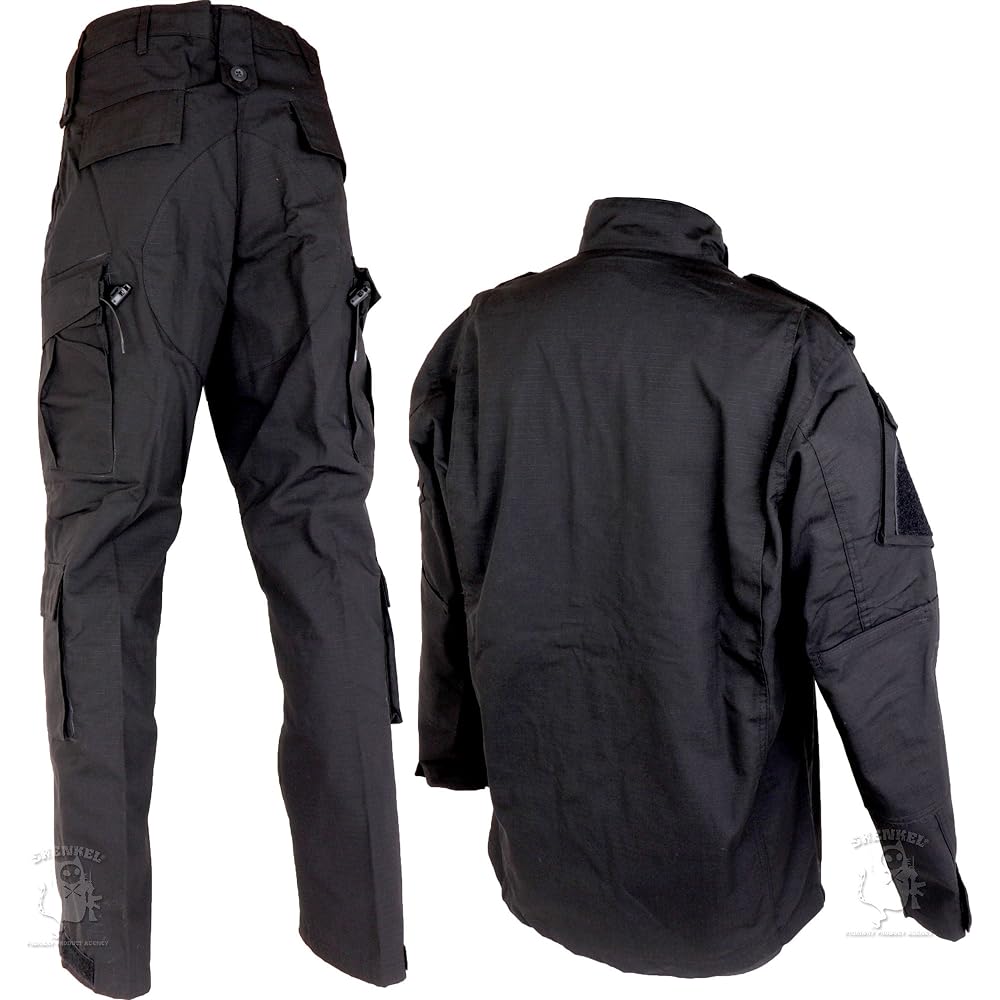 [SHENKEL] Camouflage Clothes Top and Bottom Patrol Cap Set L Black Men's Women's bdu-bk01-L