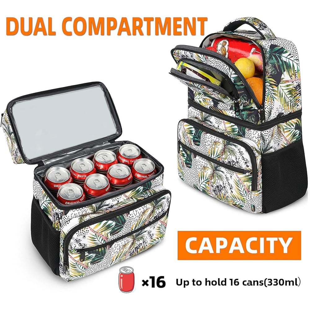 Cooler Backpack 26 Cans Insulated Lunch Backpack for Men Women Leak Proof Double Layer Lunch Cooler Bag Lightweight Soft Lunch Backpack with Cooler Compartment for Beach Camping Picnic Hiking Work