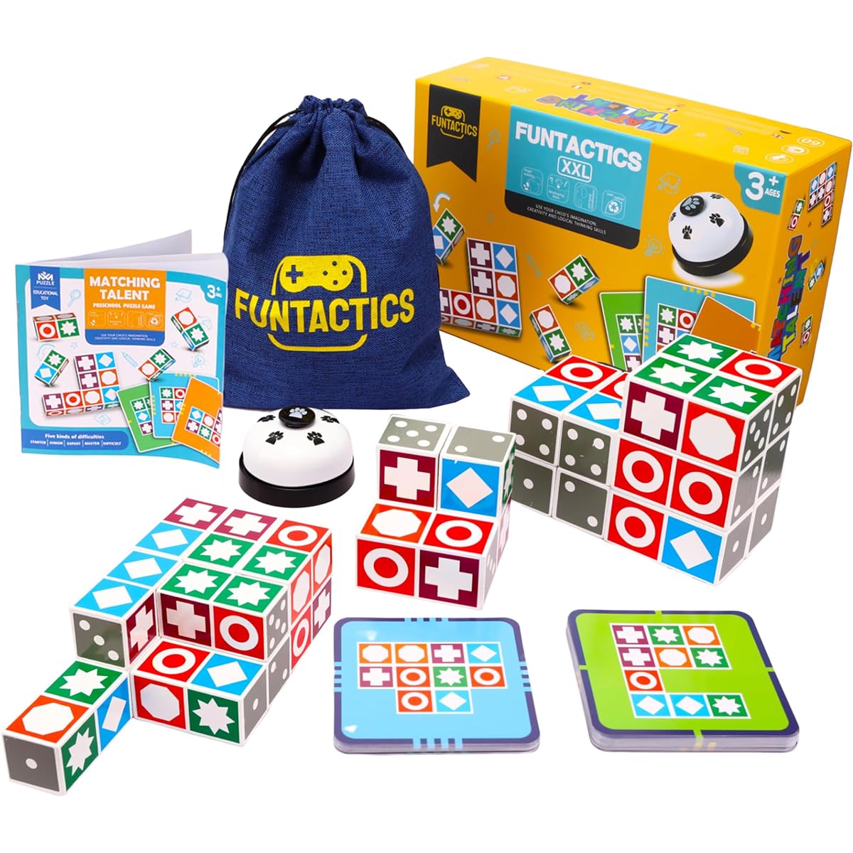 FUNTACTICS XXL Matching Talent Puzzle Game | Family Board Game for Kids and Adults Oversized Pattern Cube | Educational Toy Spatial Analysis Toy for Ages 3+