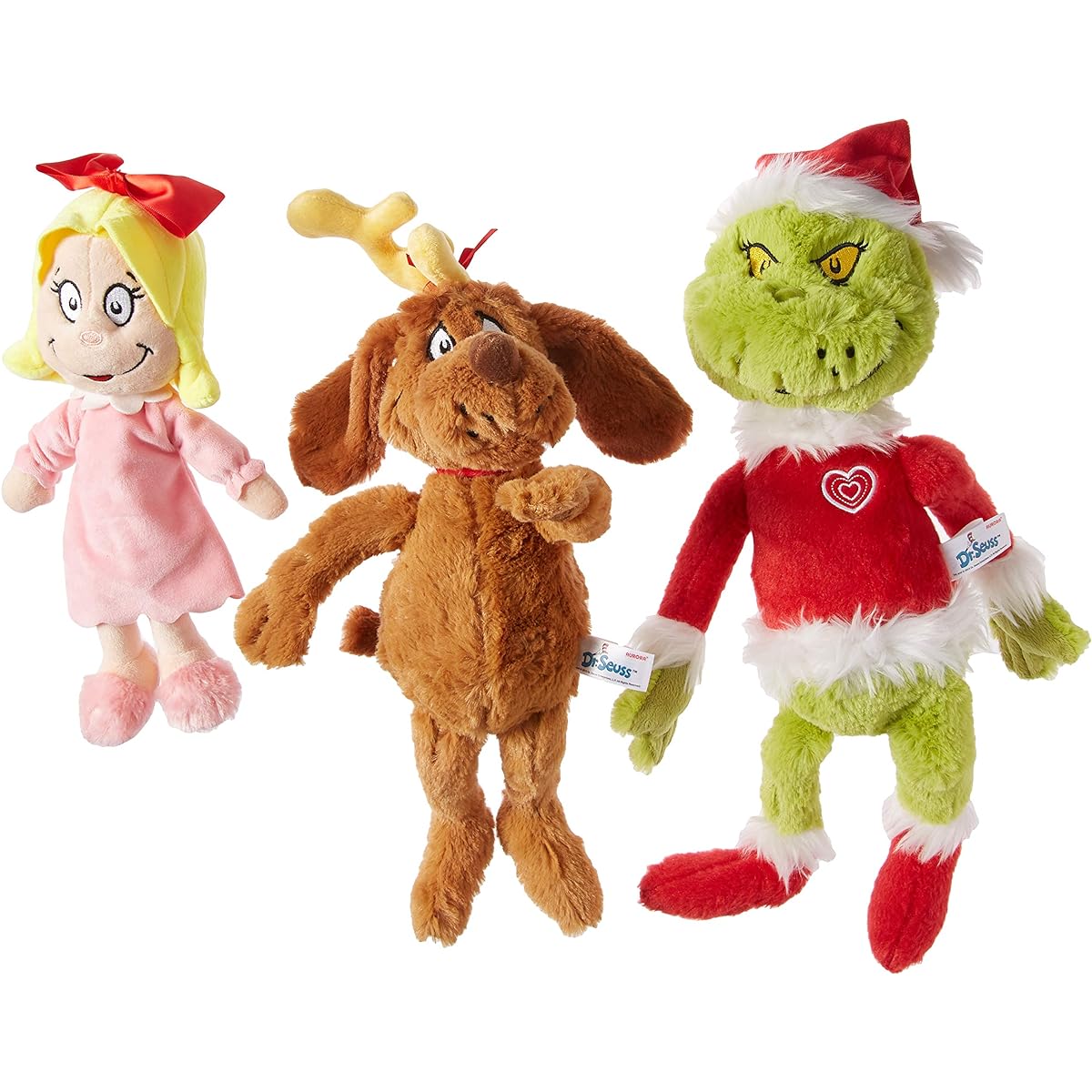 Aurora Dr. Seuss Cindy Lou Who 12", Grinch Santa 19" & His Dog Max 18" Christmas Special Plush Set of 3
