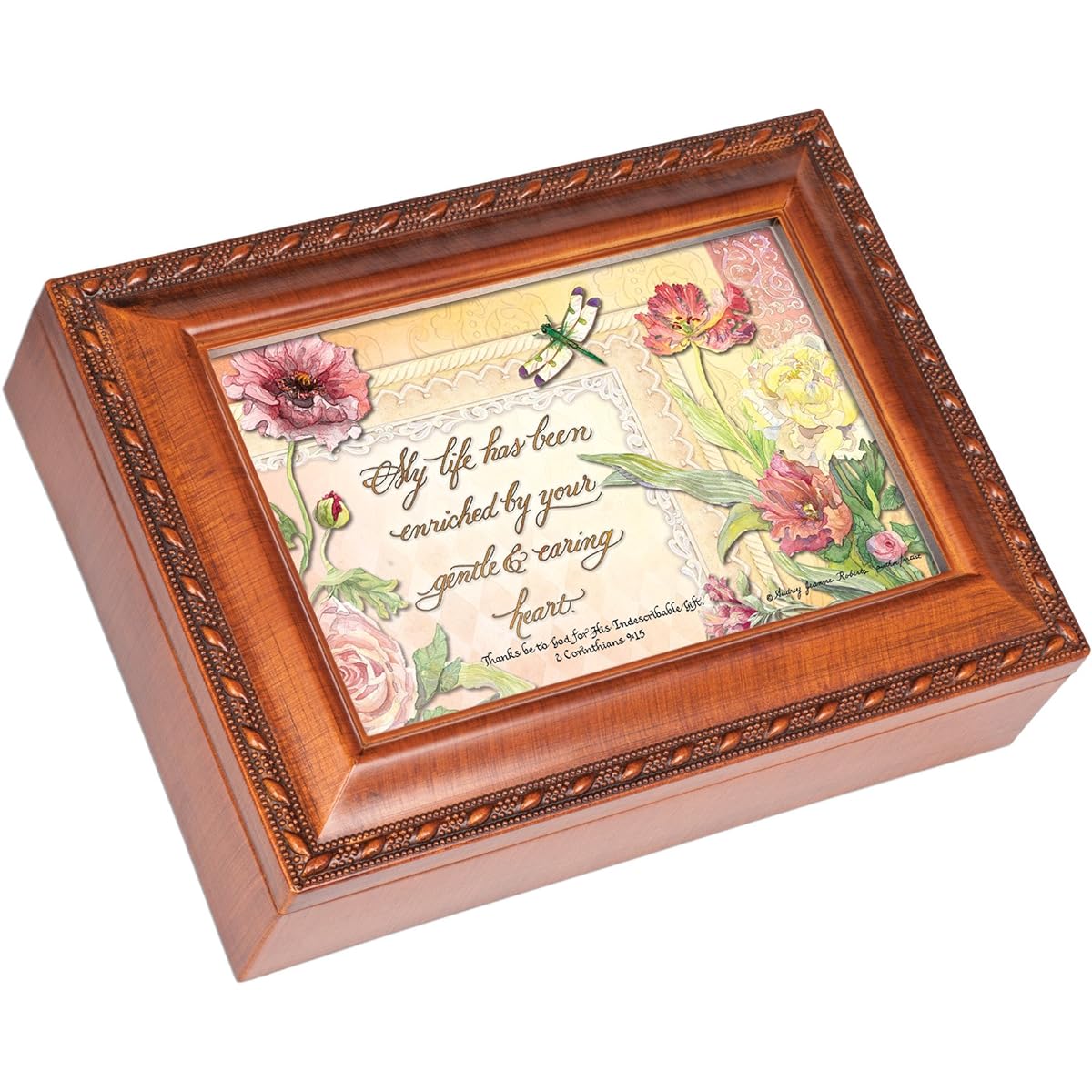 My Life Enriched by You Wooden Finish Jewelry Music Box Plays Amazing Grace