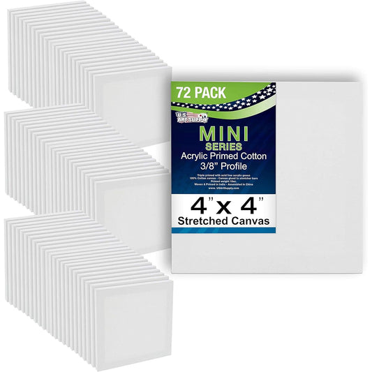 U.S. Art Supply 10.2 cm x 10.2 cm Mini Professional Prime Stretched Canvas (6 Pack of 12 Mini Canvases) 72 Total - Perfect for Painting and Crafts