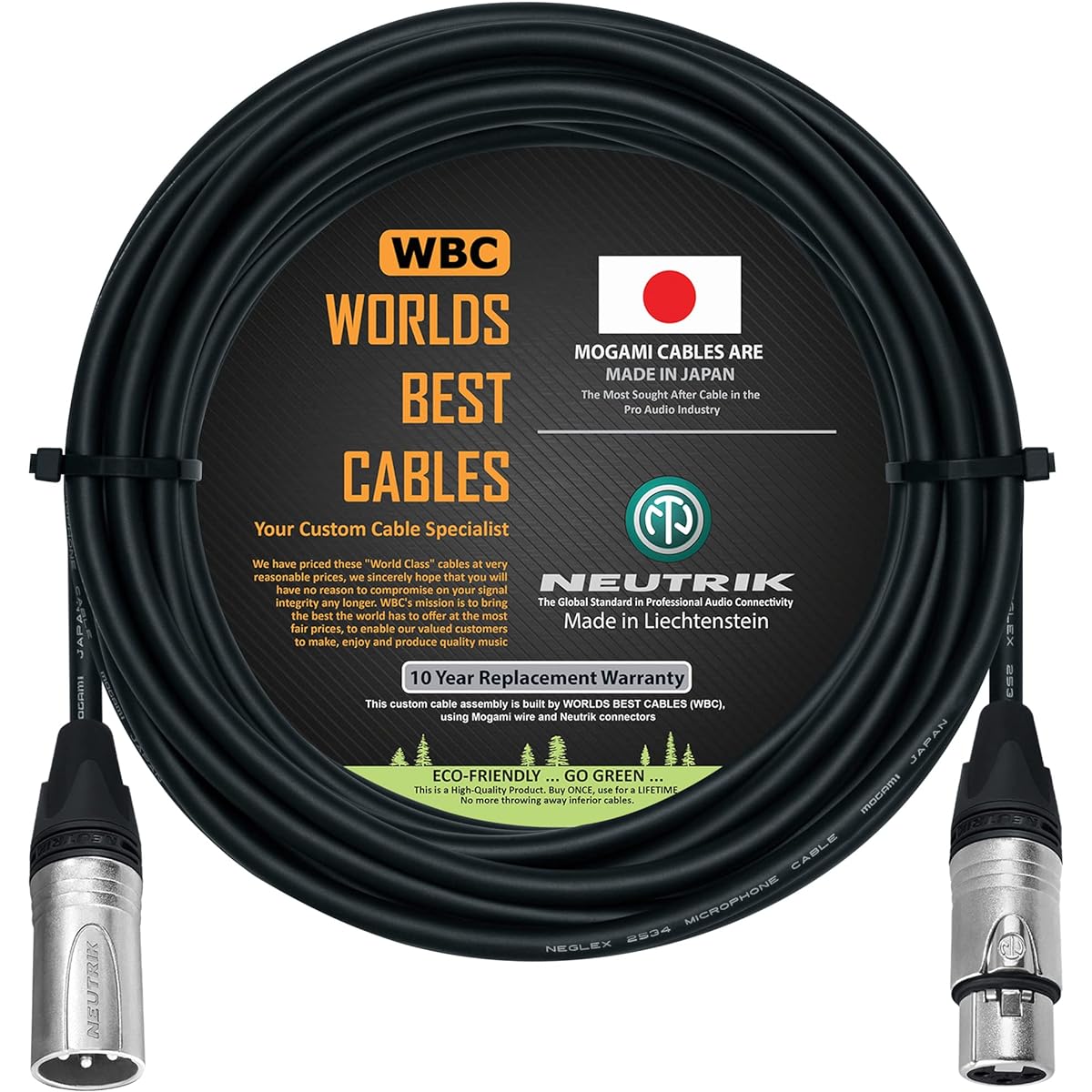 WORLDS BEST CABLES 50 Feet - Quad Balanced Microphone Cable Custom Made Mogami 2534 Wire with Neutrik NC3MXX Male & NC3FXX Female Silver XLR Plug