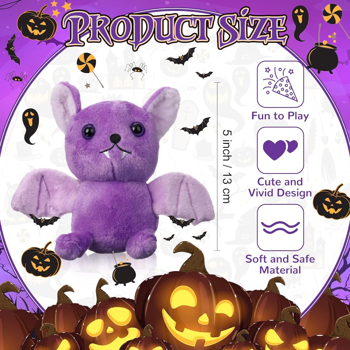 Jenaai 6pcs Halloween Stuffed Bat Toys Soft Stuffed Animals 5 Inch Cute Bat Stuffed Animals Holiday Goth Stuffed Bats Stuffed Animals for Kids Boys Girls Birthday Home Decoration (Purple)
