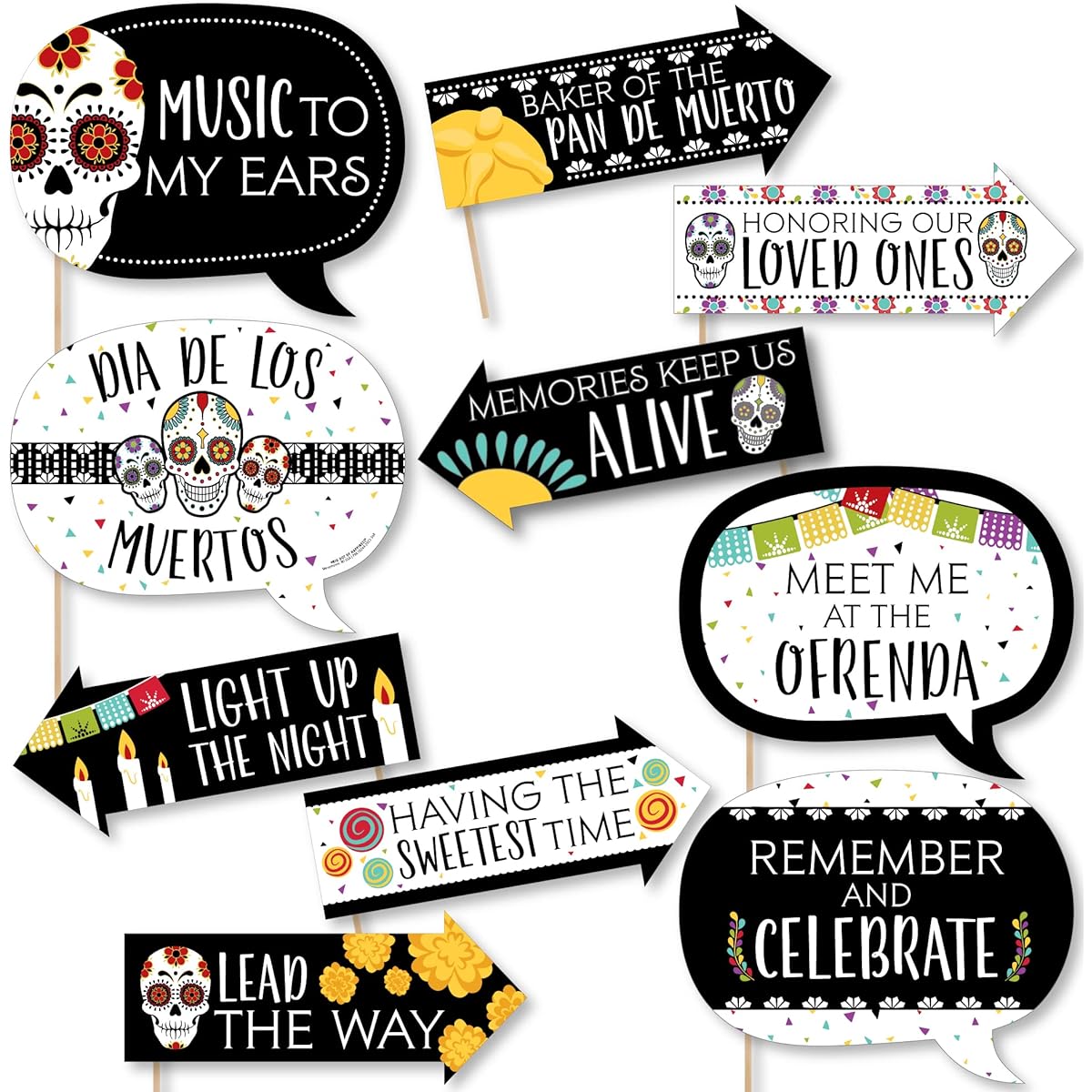 Big Dot of Happiness Funny Day of the Dead - Halloween Sugar Skull Party Photo Booth Props Kit - 10 Pieces