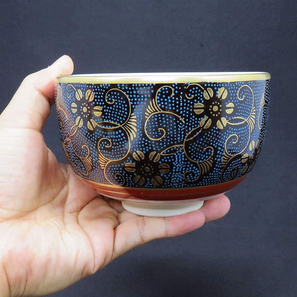 Kutani ware matcha bowl, blue-grained iron tea ceremony utensils, matcha tea bowl, Kishou celebration present, gift k7-0801