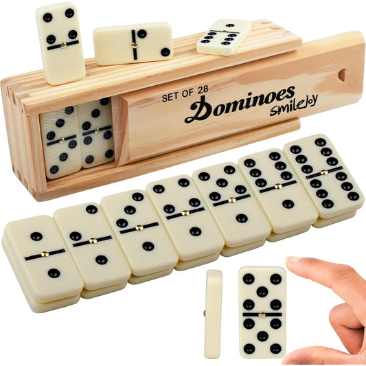 Smilejoy Domino Set for Adults, Domino Set for Classic Board Games, Double 6 Domino Game Set, 28 Pieces with Wooden Case, for 2-4 Players