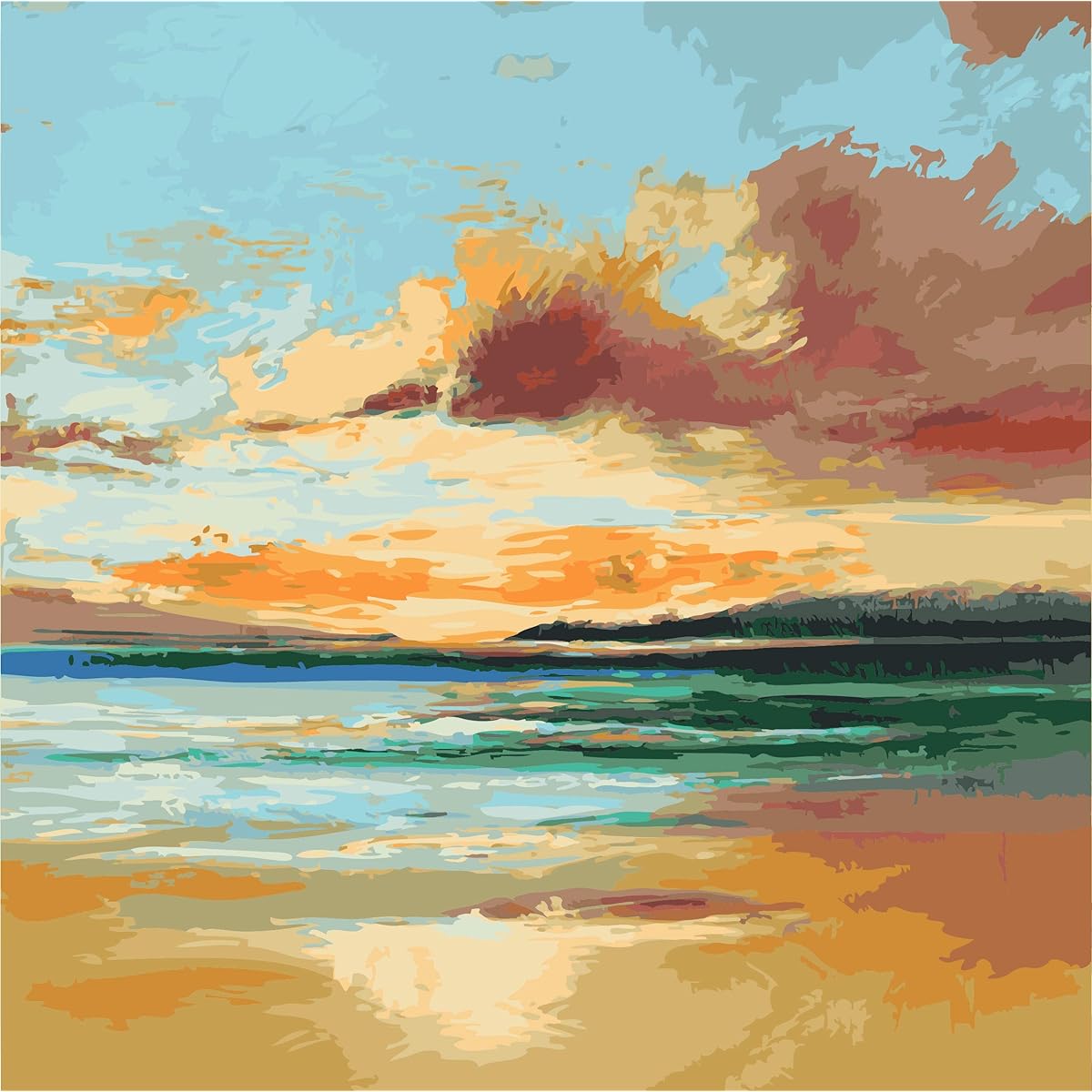 CaptainCrafts Hot New Paint by Numbers Kit for Adults Beginners Kids DIY Wood Frame Kit Paint Linen Canvas Oil Painting Home Decor Gift 16x16 Inch Gorgeous Sea Sky (No Frame)