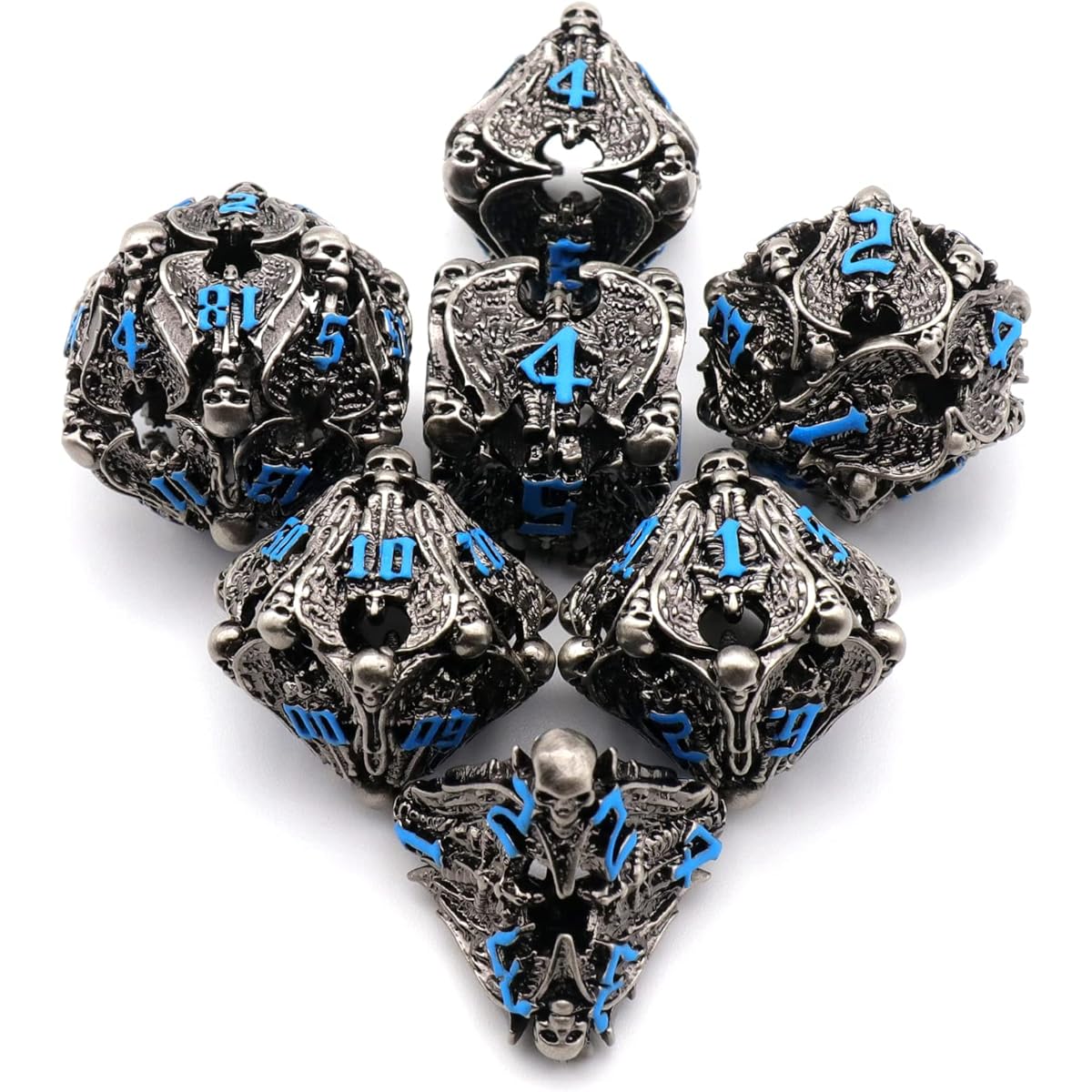 DND Dice Dungeons & Dragons Dice Metal Dice Set D&D with Box HNCCESG Unique Role Playing Dice Hollow Polyhedral Starter Dice Game D and D Dice for Board Games RPG Warhammer (Angel Blue Number)