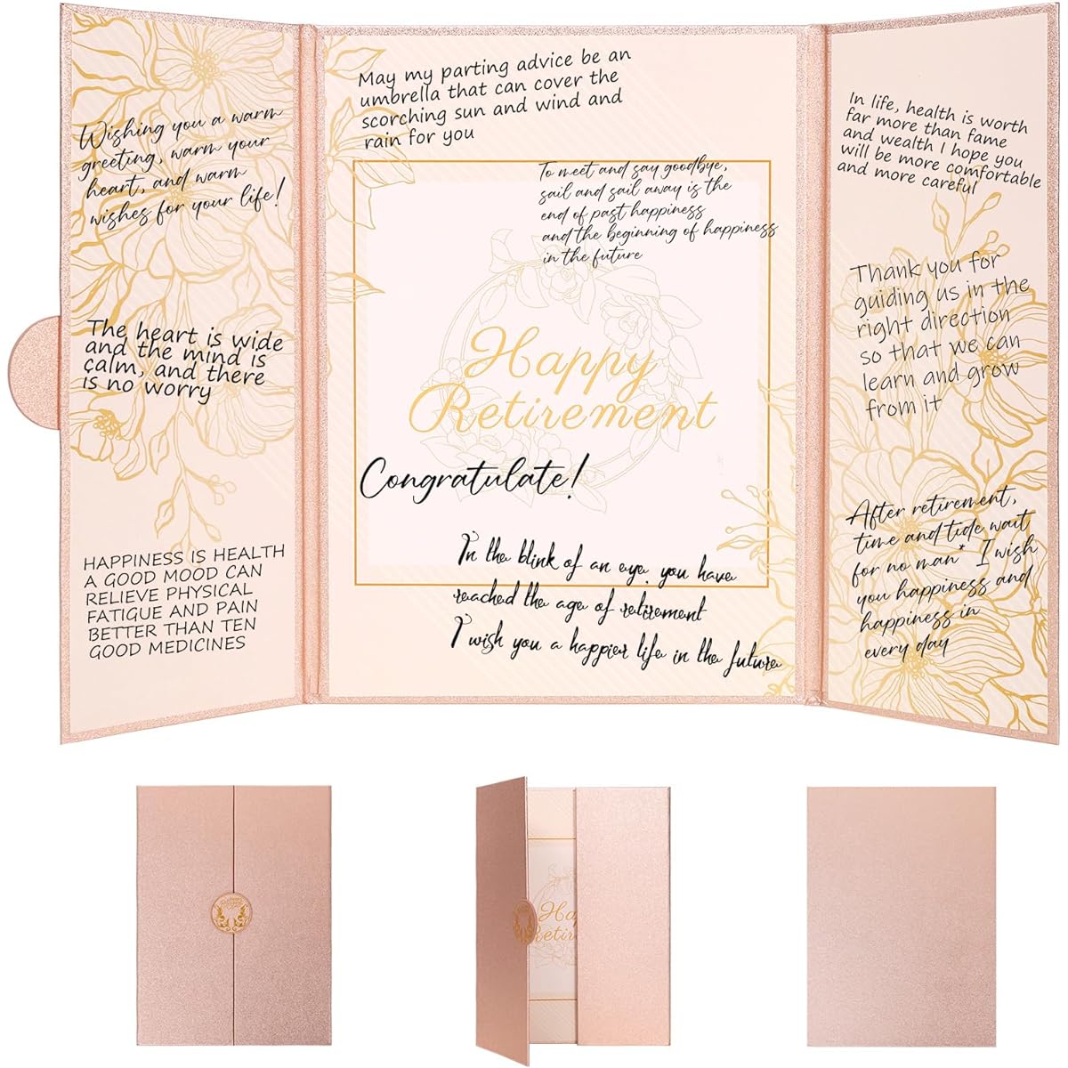 Hugestar Retirement Guest Book Decorations Rose Gold and Gold Happy Retiremen Guest Book Alternative Large Retiremen Party Signing Card Board Greet Retiremen Gift Greetings for Female Colleagues