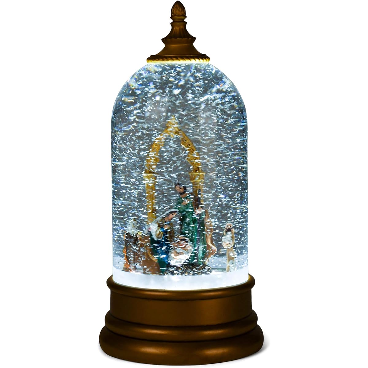 Roman 133669 LED Swirl Nativity Cloche Spinning King 10" Gold
