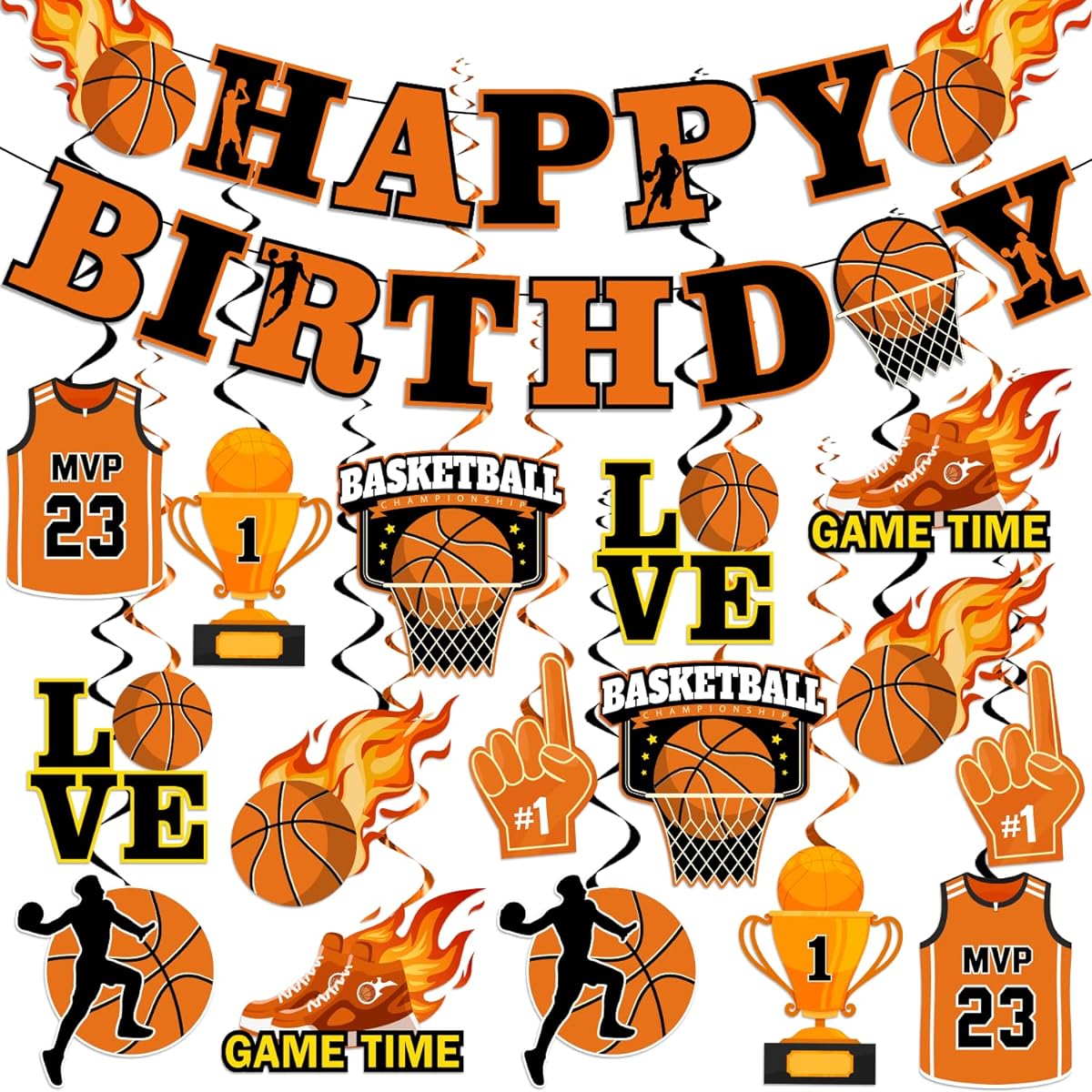 Basketball Party Decorations, Basketball Happy Birthday Banner and Basketball Hanging Swirl Decorations Basketball Party Supplies for Boys Kids Teenagers Men
