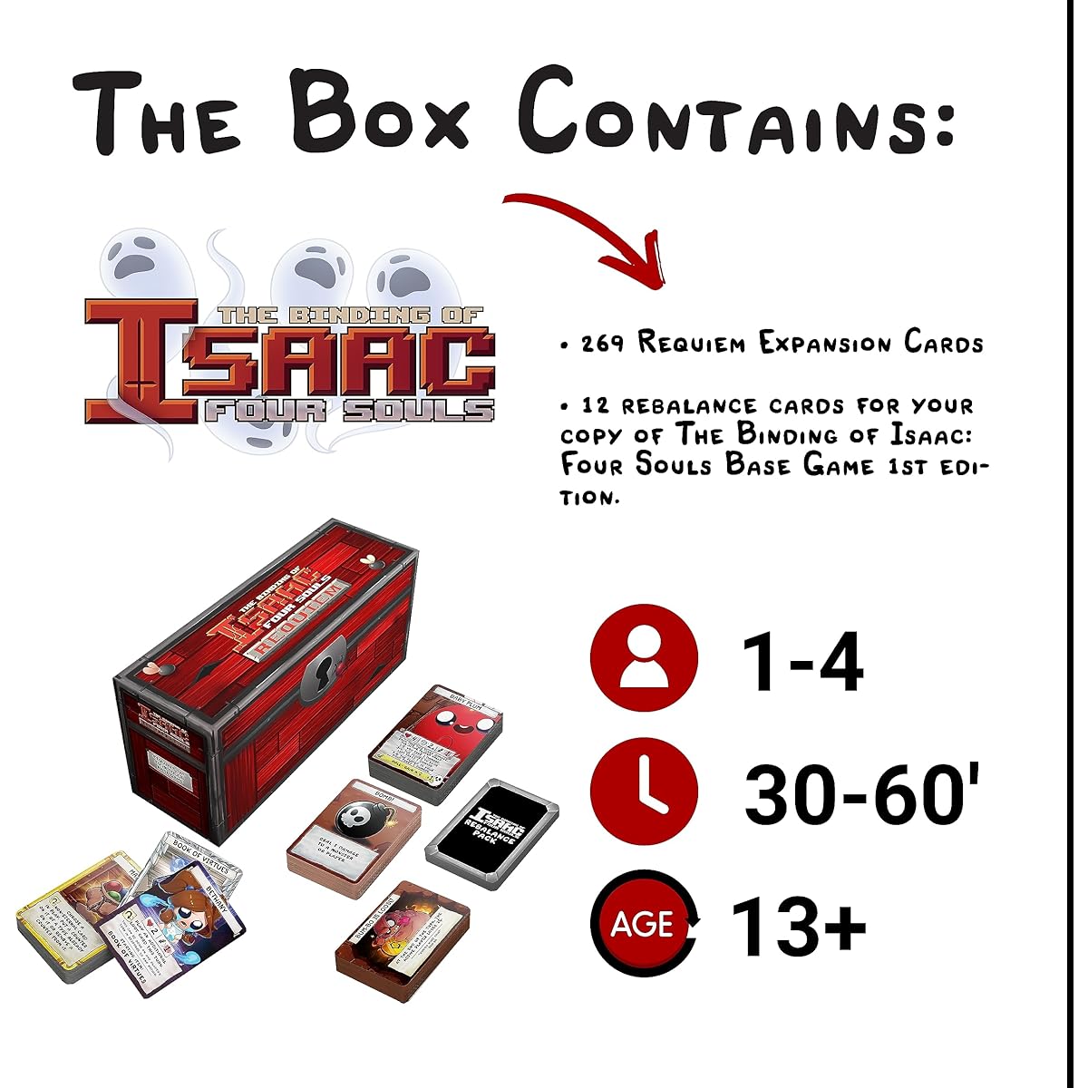 Maestro Media The Binding of Isaac: Four Souls Requiem Expansion Cards - 269 Requiem Expansion Cards & 12 Rebalance Cards - 1-4+ Player Card Game for Ages 13+