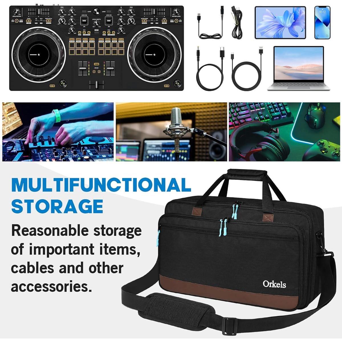 XIDIHF DJ Controller Case for Pioneer DDJ FLX4 Flx 4 DJ Lite SB 2 3 SB2 SB3 DJ 400 DJ RB Controller Travel Bag DJ Carrying Case with Adjustable Shoulder Strap for Laptop and Cables (Black)
