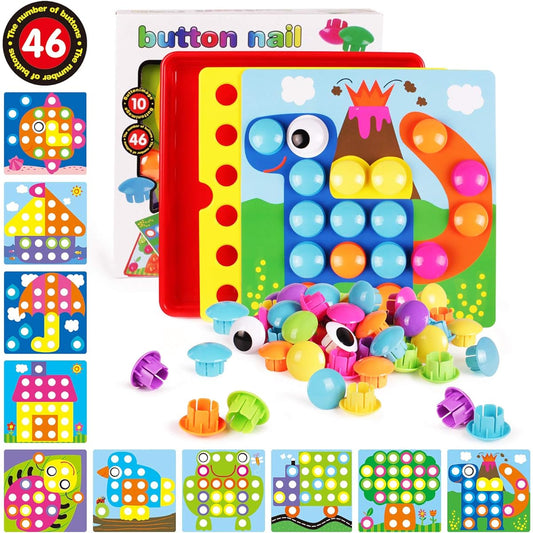 AMOSTING Button Art Colour Matching Mosaic Pegboard Early Learning Educational Toys for Boys and Girls