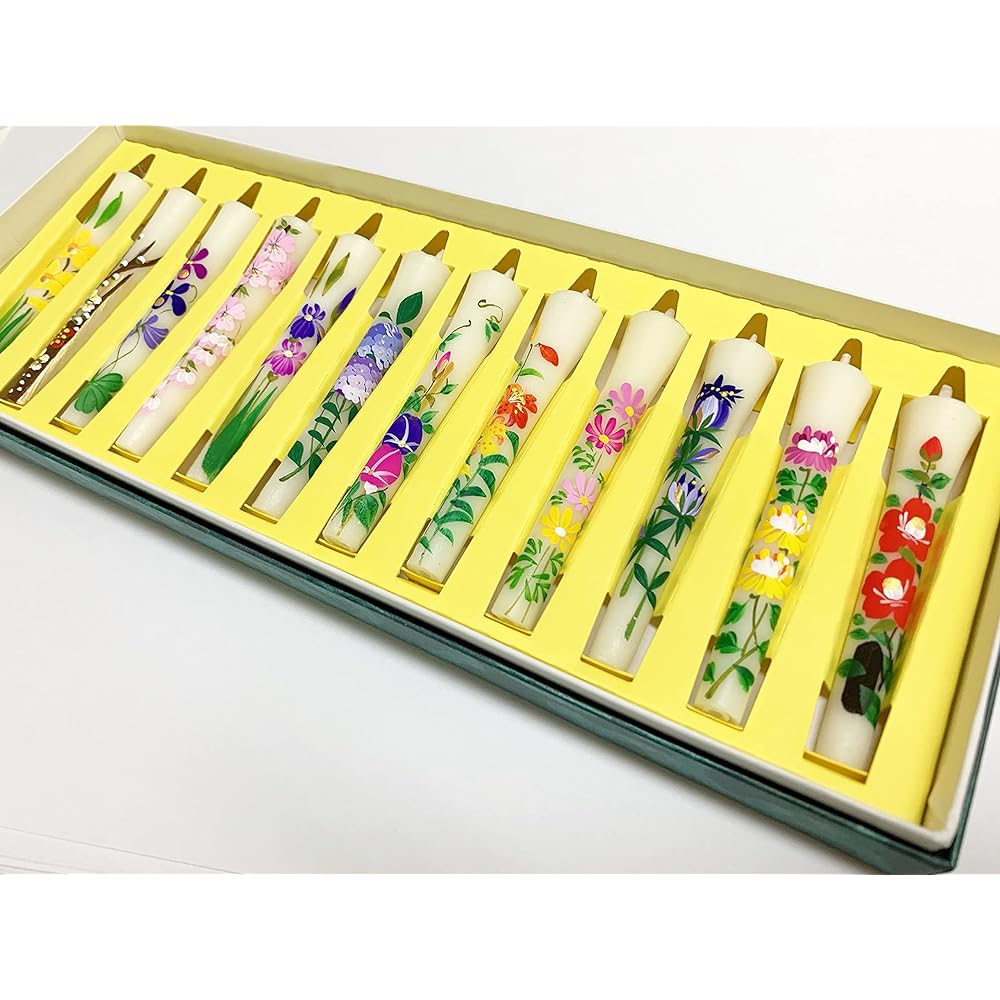 (Packaged item with gift certificate) Awaji Baikundo's hand-painted picture candles, set of 12, seasonal flowers, hand-painted flowers, flower candles, Japanese candles, picture candles, 12 months Offering #3064