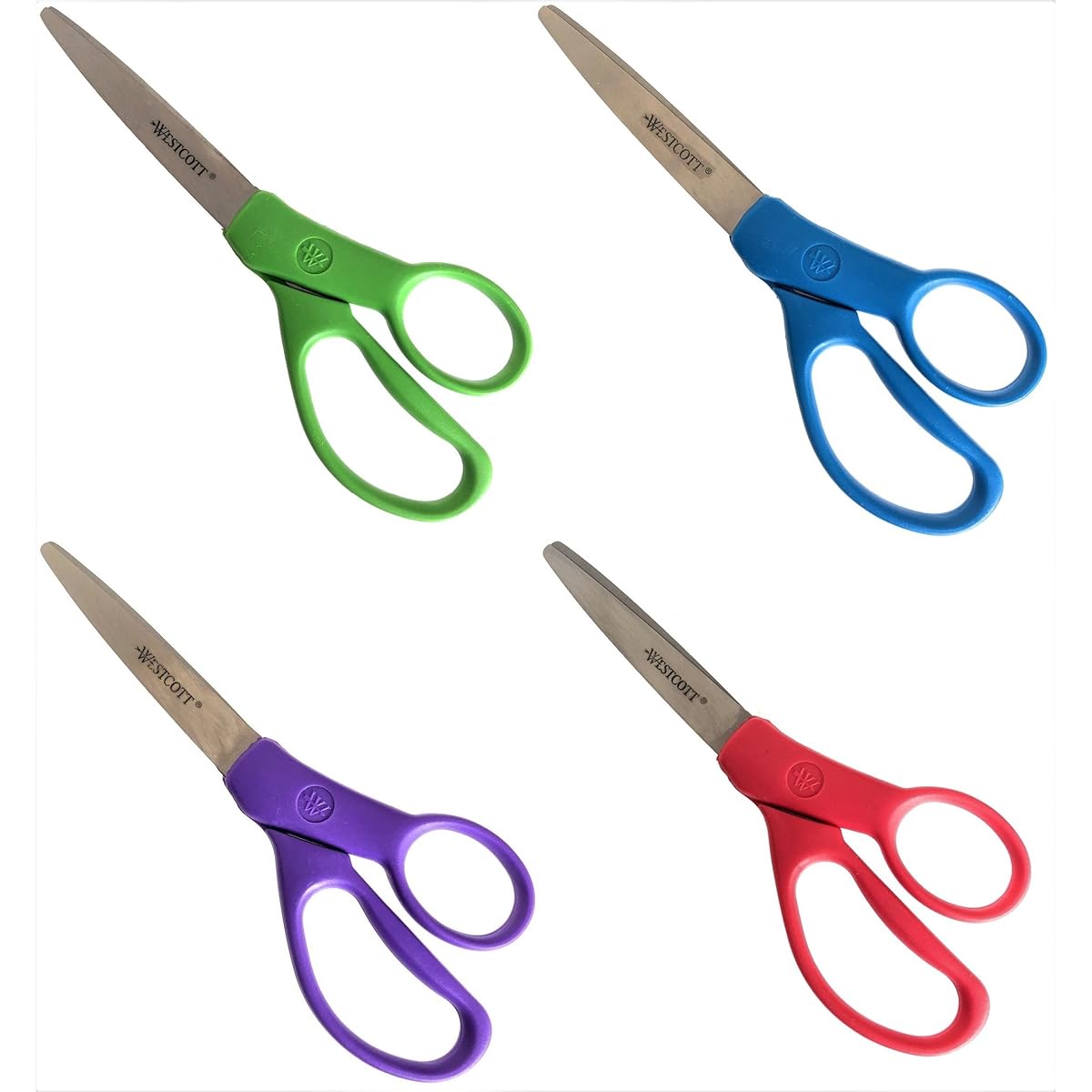 Westcott Titanium Bonded 7" Scissor Straight Handle (4 Pack - Blue, Red, Green, Purple)
