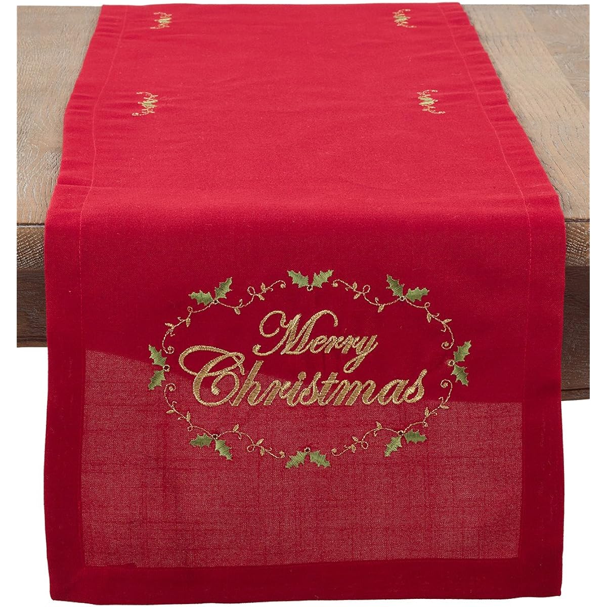 SARO LIFESTYLE Table Runner Merry Christmas Embroidered Design 14" x 72" Red