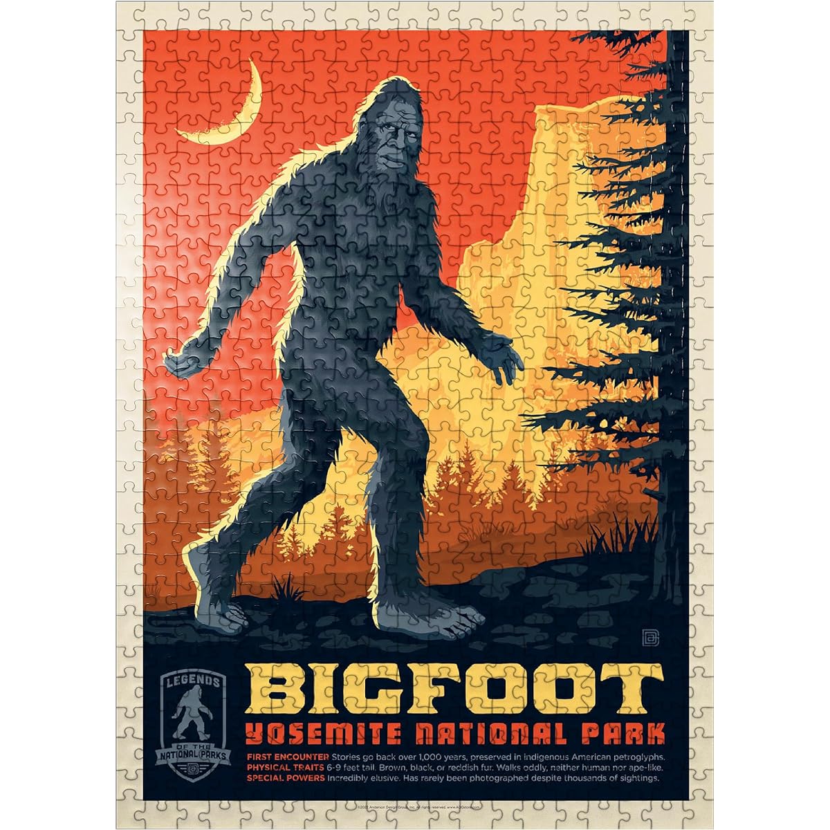 National Park Legends: Bigfoot in Yosemite, Vintage Poster - Premium 500 Piece Jigsaw Puzzle for Adults