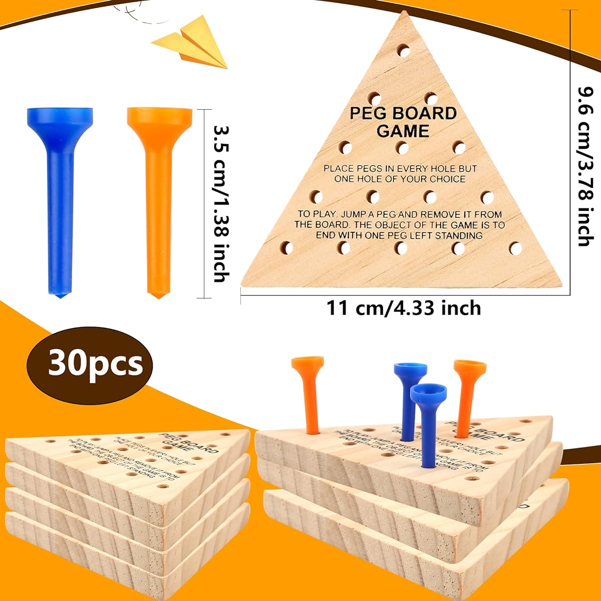 Haconba Wooden Peg Game, Tricky Triangle Game, Family Wooden Board Game, Wooden Puzzle, Strategy Toy, Family Travel, Gathering, Teens, Adults, Pack of 30