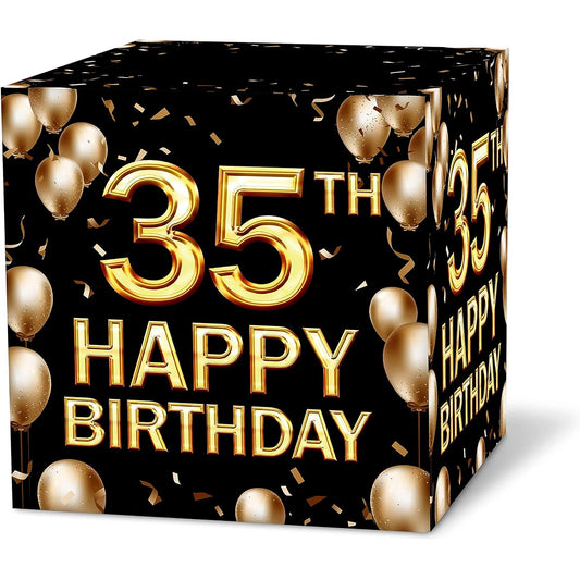 35th Birthday Card Box Black and Gold Card Box Birthday Party Decorations Party Supplies Money Box 1pc (030 sr)