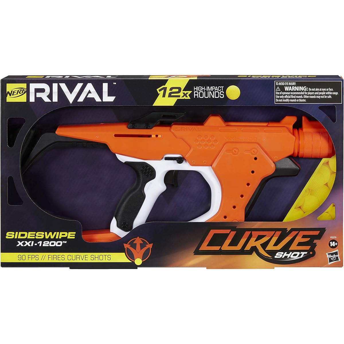 NERF Rival Curve Shot Sideswipe XXI-1200 Blaster Fire Rounds to Curve Left, Right, Downward or Fire Straight 12 Rival Rounds