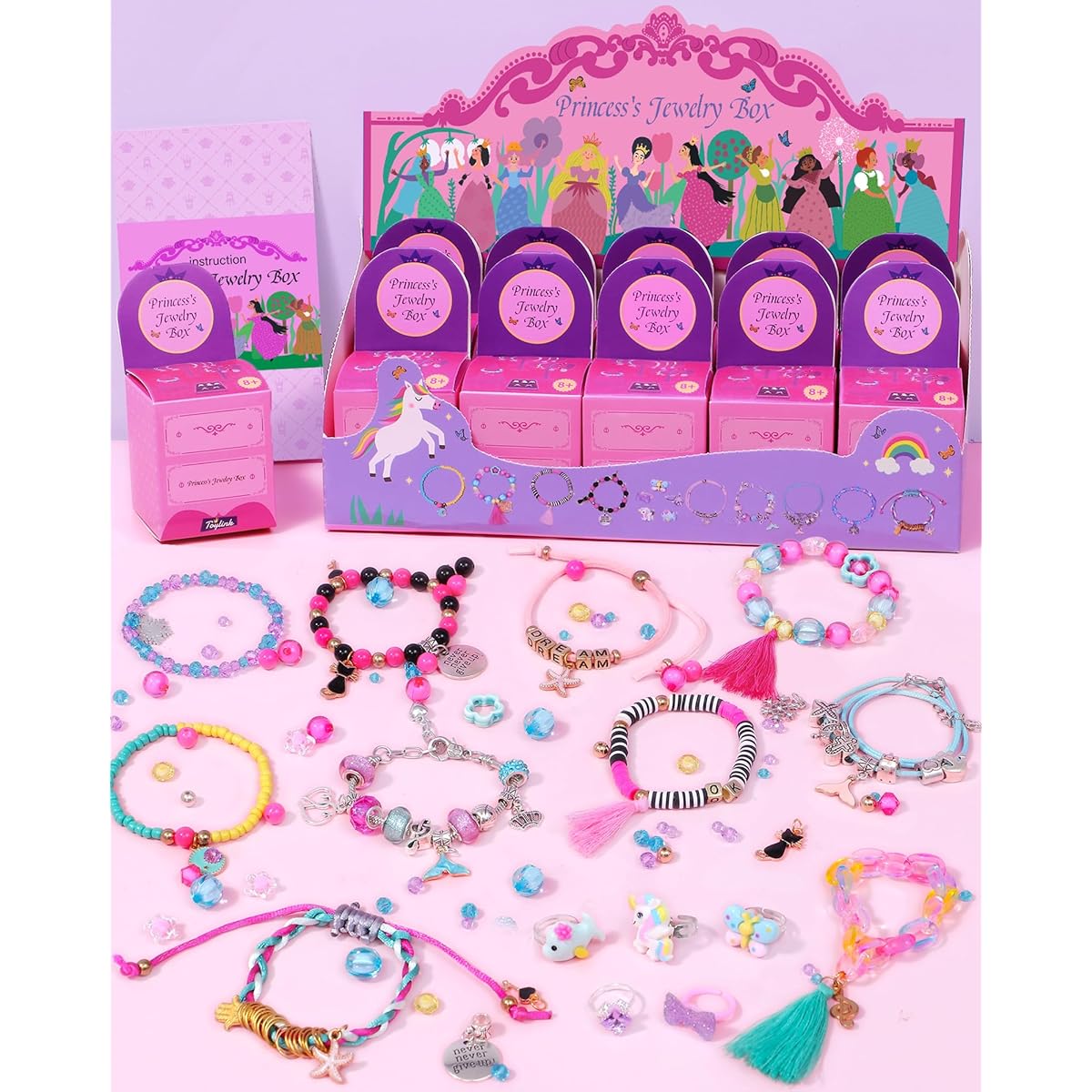 Toylink Charm Bracelet Making Kit - 10pcs Blind Box DIY Jewelry Making Beads Supply Set Friendship Bracelet Craft Kit for Girls Teens Princess Party Favors 5 6 7 8 9 10 11 12