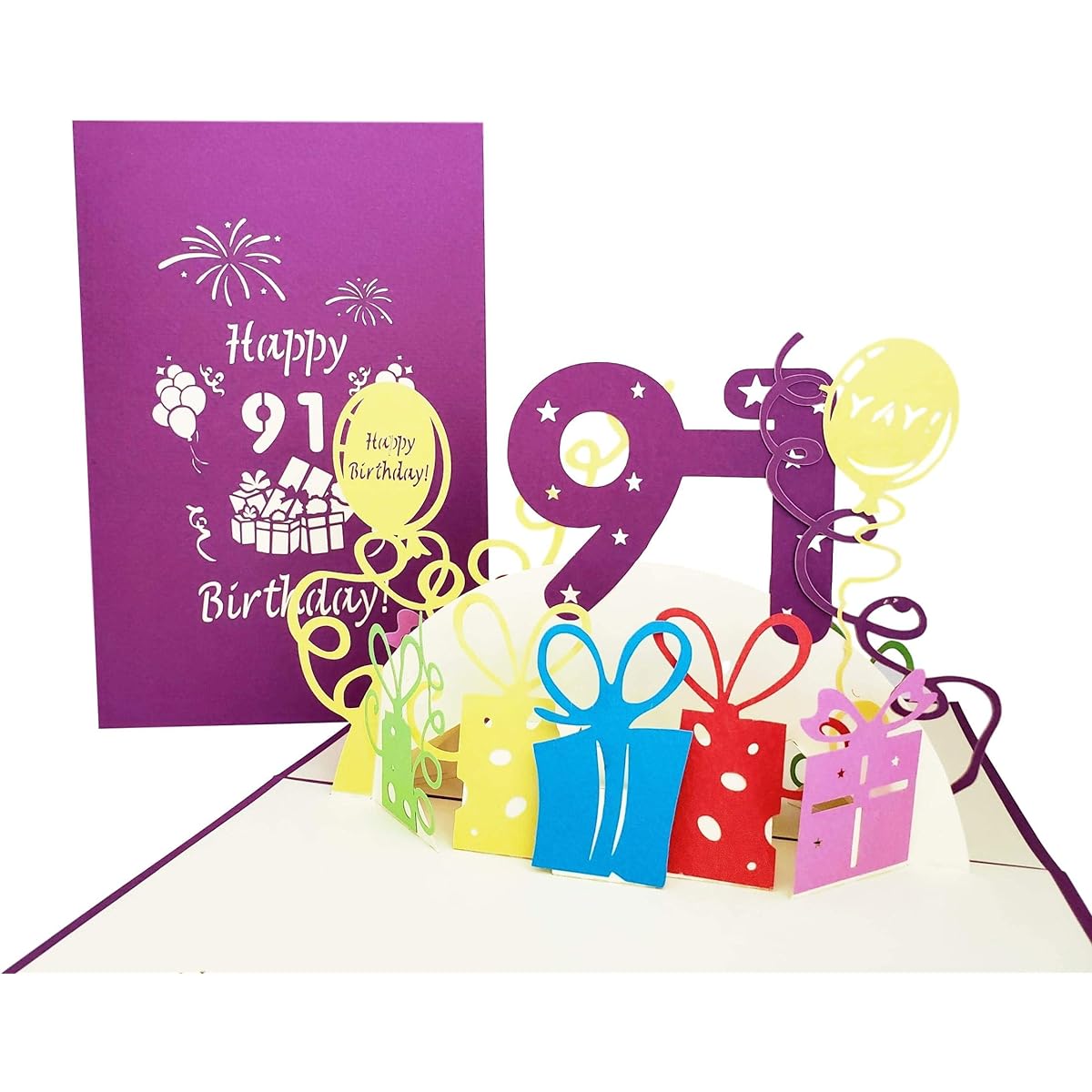 iGifts And Cards Happy 91st Birthday 3D Pop Up Greeting Card 90-one Awesome Balloon Unique Celebration Cool Feliz Cumpleaños