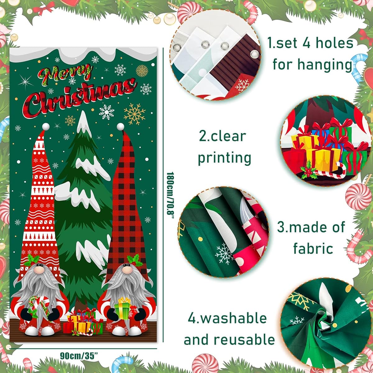 Gnome Christmas Door Cover Christmas Door Decoration Gnome Christmas Backdrop Hanging Front Door Backdrop Merry Christmas Banner Christmas Eve Holiday Party Decoration Supplies