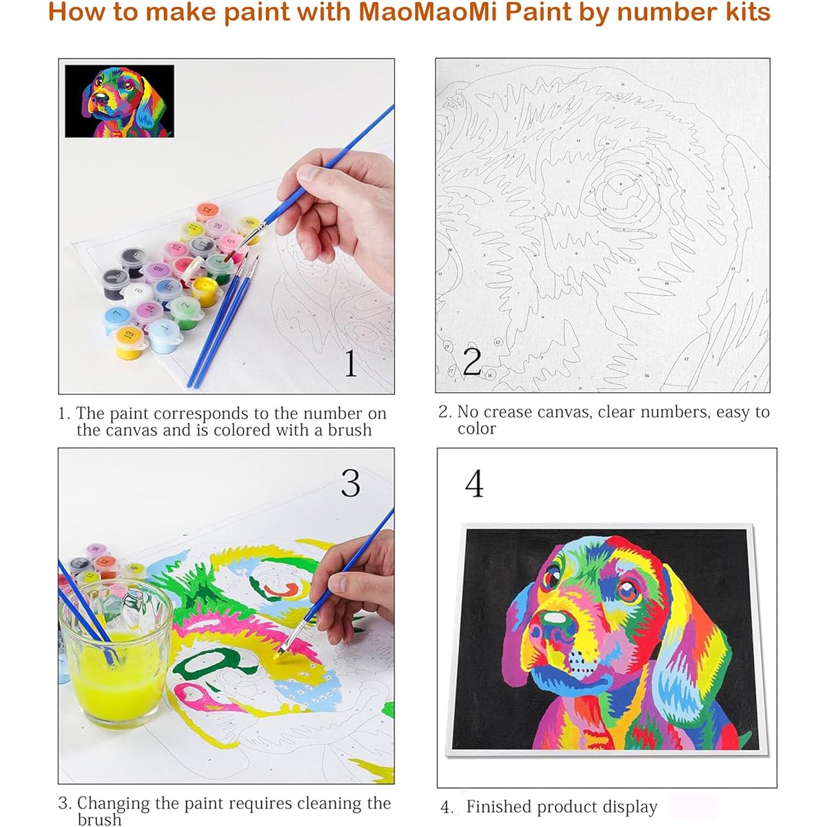 Maomaomi Paint by Numbers DIY Acrylic Painting Kit for Kids & Adults, Beginners, 16" Wide x 20" Long, Colorful Wolf Pattern