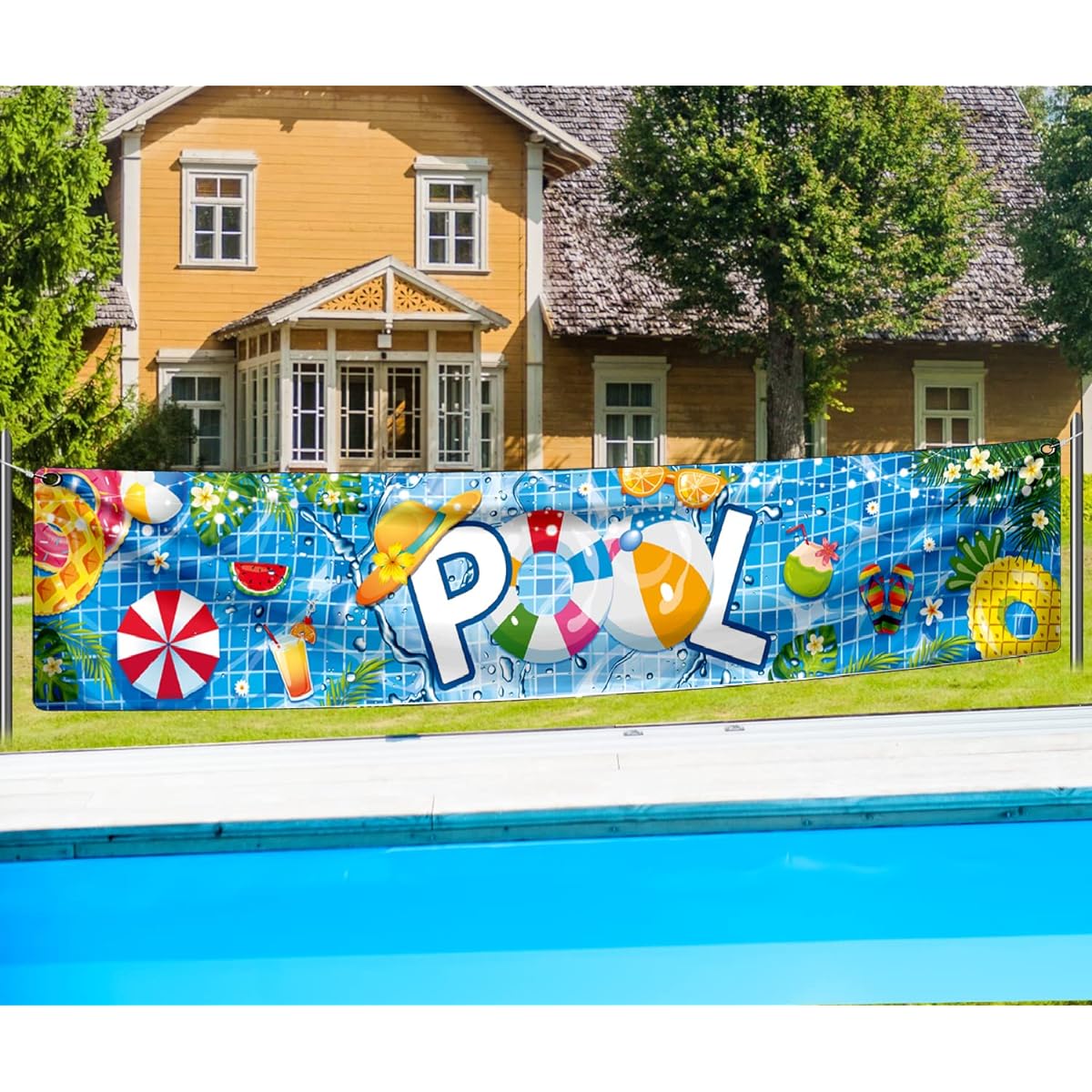 Pool Party Decorations - Summer Pool Banner Decorations Large Beach Birthday Yard Sign Banner Hawaii Ocean Theme Birthday Decorations