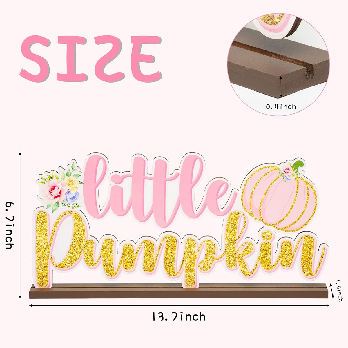 AwserTantue Pink Little Pumpkin Baby Shower Wooden Table Centerpieces Glitter Wood Letter Signs Kids Birthday Party Decorations Supplies Fall Pumpkin Theme Gender Reveal Party Ornaments Photo Props