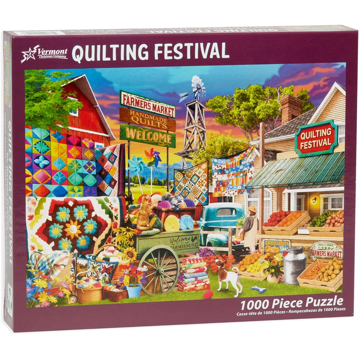 Vermont Christmas Company Quilting Festival Jigsaw Puzzle 1000 Pieces - Colorful Puzzle for Adults - Random Shapes and Fully Interlocking Pieces