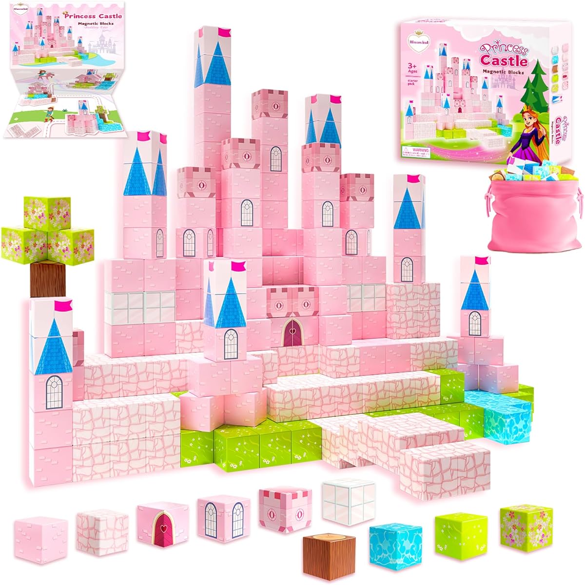 Hiwawind Magnetic Blocks Toddler Toys Kids Toys for 3 Year Old Open End Montessori Sensation Preschool Toys Gifts for Girls Princess Building Toys