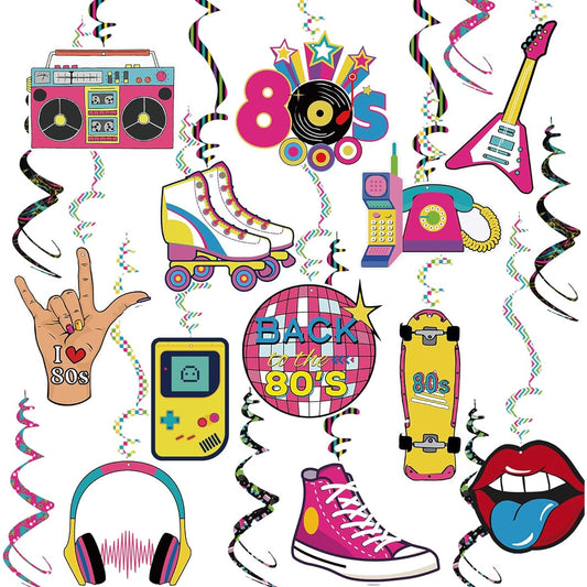 80's Party Birthday Decorations Back to The 80 Hanging Swirls Ceiling Streamers Throwback Retro 80s Theme 1980s Backdrop Party Decorations Supplies 30 Pieces
