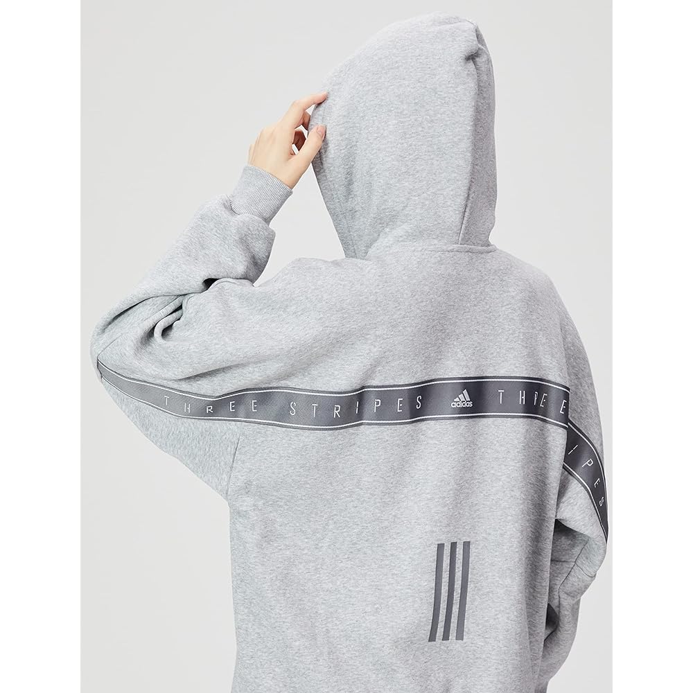 Adidas HF577 Women's Sweat Hoodie Warding Oversized Fit Fleece Full Zip Hoodie
