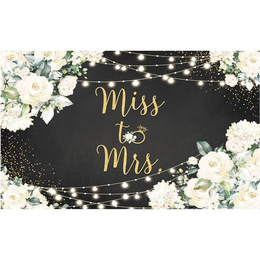 Allenjoy White Floral Bridal Shower Decoration Backdrop Miss to Mrs Backdrop Couple Engagement Wedding Bride and Groom Anniversary Party Supplies Photo Booth Props