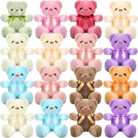 16pcs Bulk Bear Stuffed Toys Assorted Colors 12 Inch Cute Bears with Ribbon Ribbon, Hugly Plush Toys for Boys Girls Birthday Valentine Christmas Holiday Present Bear Party Favors
