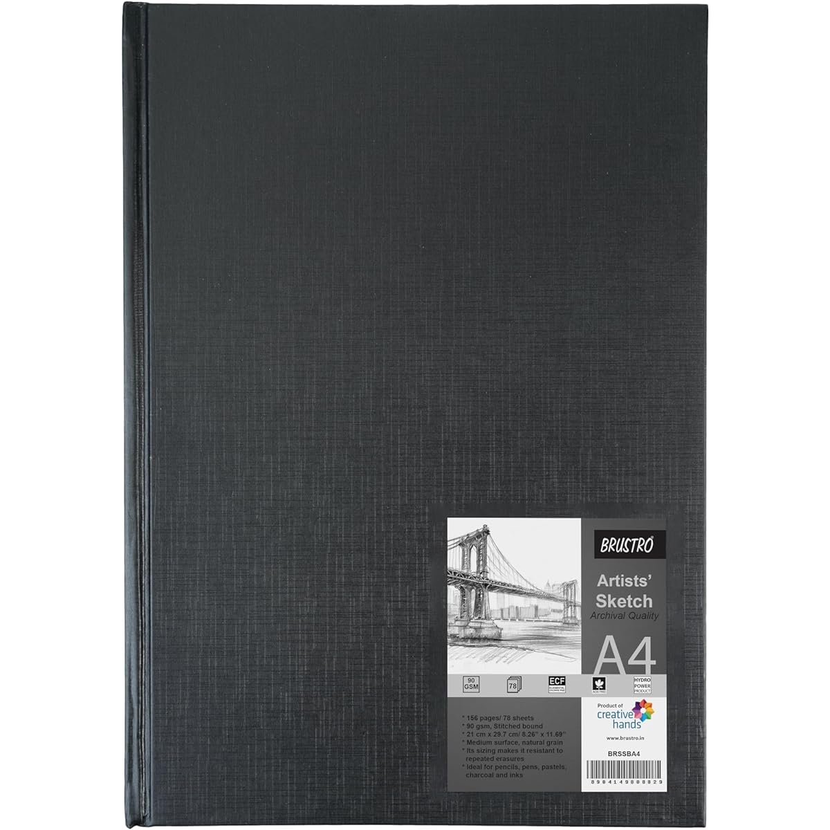 BRUSTRO Artist Stitch Bound Sketchbook, A4 Size, 156 Pages, 110 gsm A4 Portrait White, Black