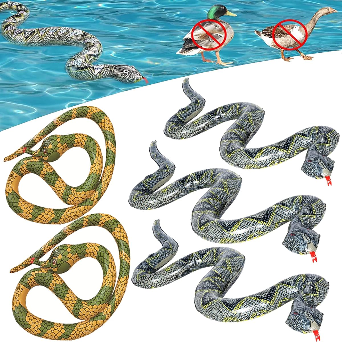 Inflatable Snake, Fake Snake Animal Pool Float Blow Up Snake, Snake Halloween Prank Props Garden Pool Snake Birthday Party Decorations Reptile Party Decorations