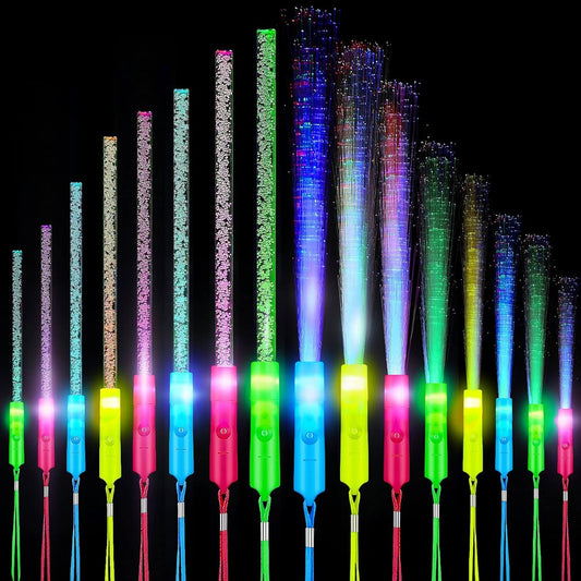 16pcs Christmas Glow Wands Fiber Optic Light Sticks for Party Glow Fiber Wands Sticks LED Light Wands with 3 Flashing Models for Boys Girls Party Toys Wedding Favors Colorful Battery Operated